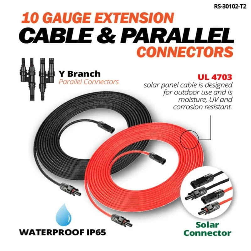 10 Gauge 30 Feet Solar Extension Cable and Parallel Connectors Extension