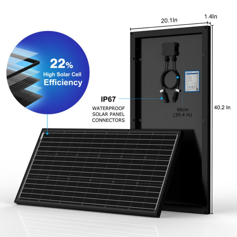 Lithium Battery Mono Solar Power Complete System with Battery and Inverter for RV Boat 12V Off Grid Kit - Li300Ah 1.5kW - 800W MPPT60A (HYL300AH-M800W)