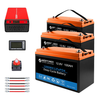 Lithium Battery Mono Solar Power Complete System with Battery and Inverter for RV Boat 12V Off Grid Kit - Li300Ah 1.5kW - 0W (HYL300AH)