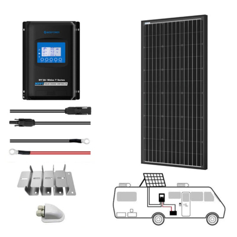 200 Watt 12 Volt Monocrystalline Solar RV Kit w/ 30A MPPT Charge Controller (1x200W 30A Kit)