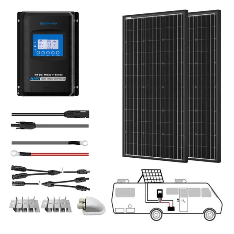 ACOPOWER 12V/24V 200W Mono Solar RV Kits, 30A MPPT Charge Controller (2x100W 30A)