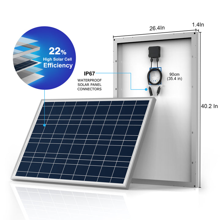 Lithium Battery Poly Solar Power Complete System with Battery and Inverter for RV Boat 12V Off Grid Kit - Li400Ah 3kW - 500W MPPT40A (HYL400AH-P500W)