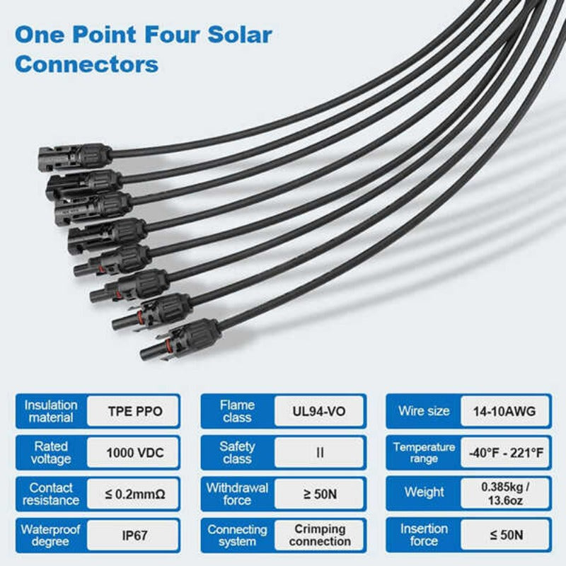 Y Branch Parallel Connectors Extra Long 1 to 4 Solar Cable Connectors