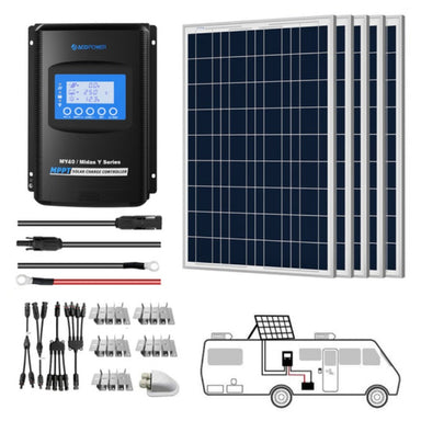 ACOPOWER 500W 12V Poly Solar RV Kits, 40A MPPT Charge Controller