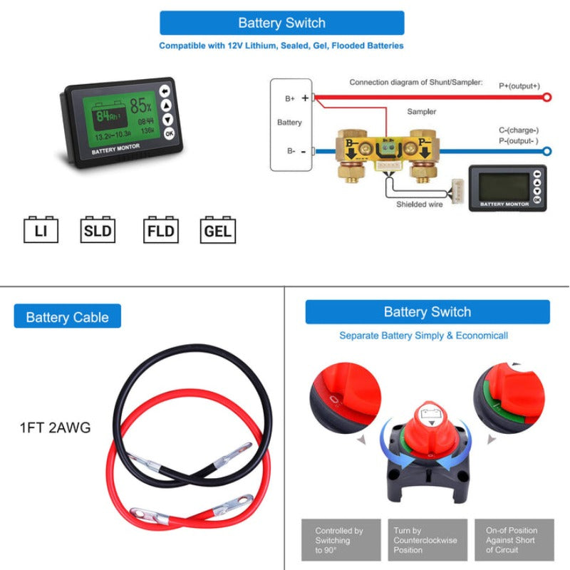 Lithium Battery Mono Solar Power Complete System with Battery and Inverter for RV Boat 12V Off Grid Kit - Li400Ah 3kW - 0W (HYL400AH)