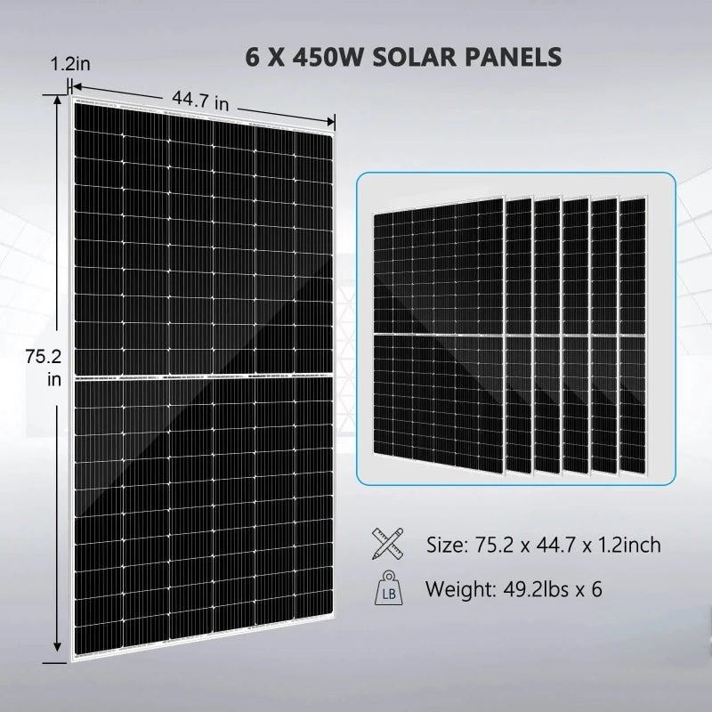 Sungold Power COMPLETE OFF GRID SOLAR KIT 6500W 48V 120V OUTPUT 10.24KWH LITHIUM BATTERY 2700 WATT SOLAR PANEL SGK-65PRO Panels