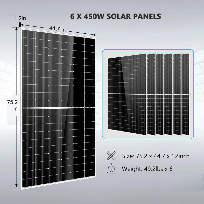 Sungold Power COMPLETE OFF GRID SOLAR KIT 6000W 48V 120V/240V OUTPUT 10.24KWH LITHIUM BATTERY 2700 WATT SOLAR PANEL SGK-6MAX Panels