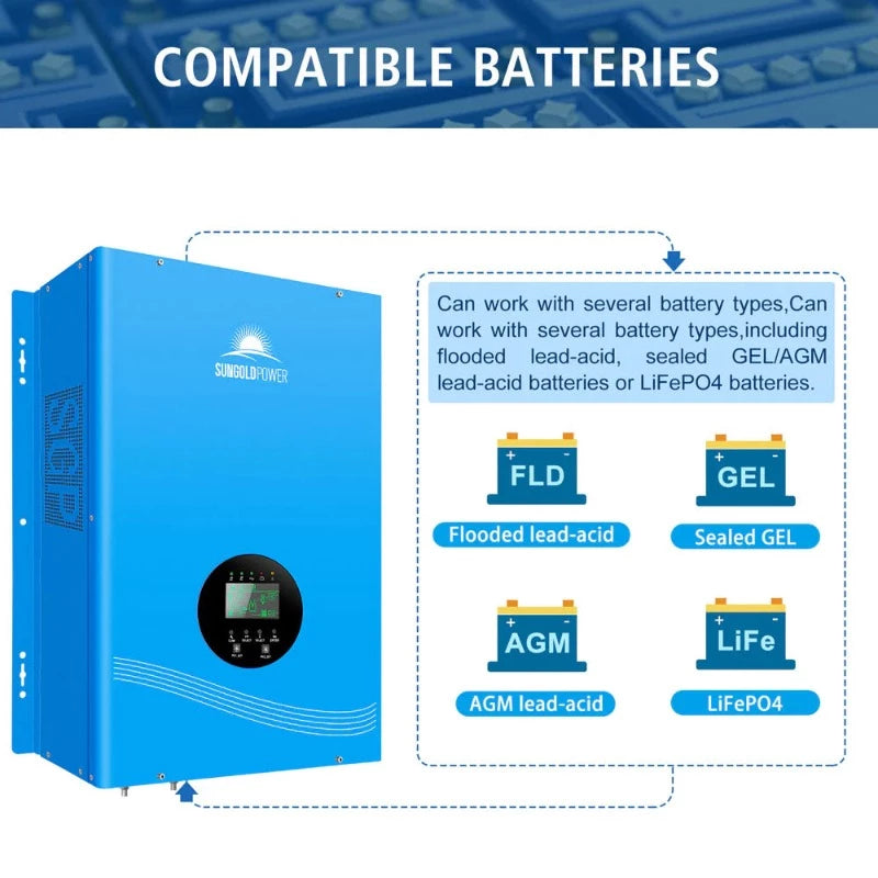 Sungold Power 12KW HYBRID SOLAR INVERTER UL1741 STANDARD Compatible Batteries