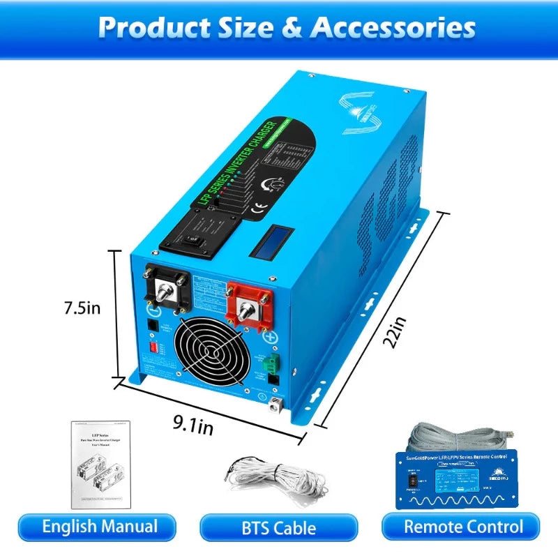 Sungold Power 3000W DC 12V PURE SINE WAVE INVERTER WITH CHARGER Size