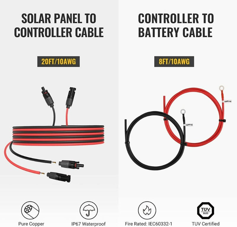 Bouge RV 200 Watt 12 Volt Solar Panel Starter Kit Cables