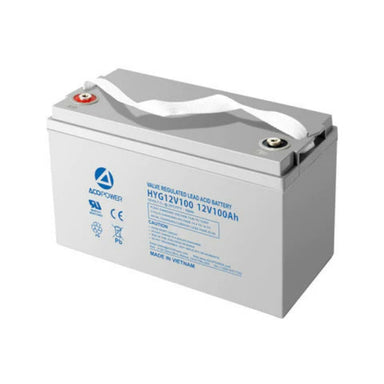 ACOPower Rechargeable Gel Deep Cycle 12V 100 Ah Battery with Button Style Terminals Full VIew