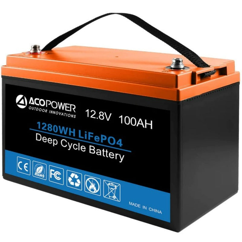 ACOPower 12V 100Ah LiFePO4 Deep Cycle Lithium Battery Front View