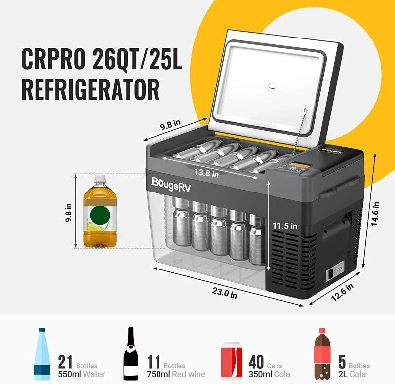 Bouge RV CRPRO25 26 Quart Portable Fridge With 220Wh Power Station in Black Capacity