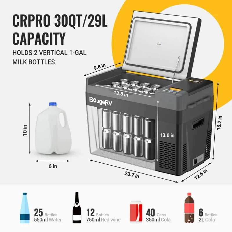 Bouge RV CRPRO30 30 Quart Portable Fridge With 220Wh Power Station in Black Capacity