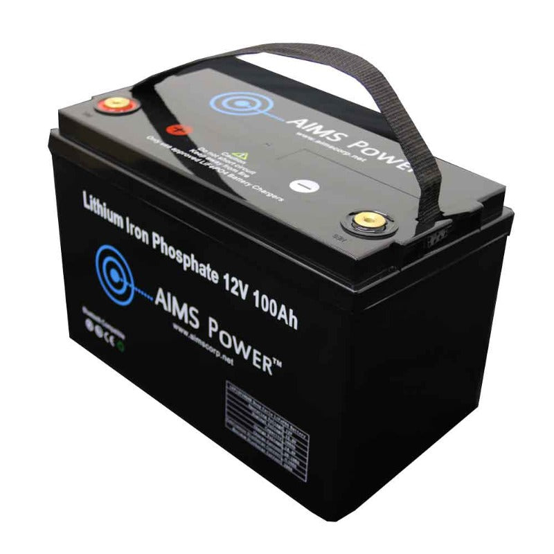 Aimscorp Lithium Battery 12V 100Ah LiFePO4 Lithium Iron Phosphate with Bluetooth Monitoring Side