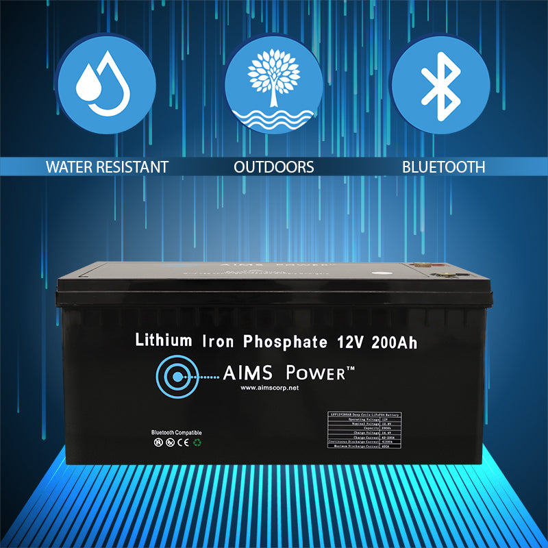 Aimscorp Lithium Battery 12V 200Ah LiFePO4 Lithium Iron Phosphate with Bluetooth Monitoring Whaterproof