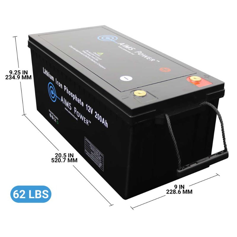 Aimscorp Lithium Battery 12V 200Ah LiFePO4 Lithium Iron Phosphate with Bluetooth Monitoring Size