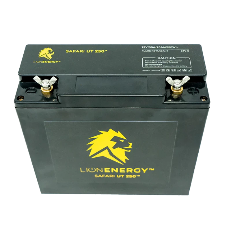 Lion Energy Safari UT 250: 12V 20Ah Lithium Iron Phosphate (LiFePO4) Battery Front Top