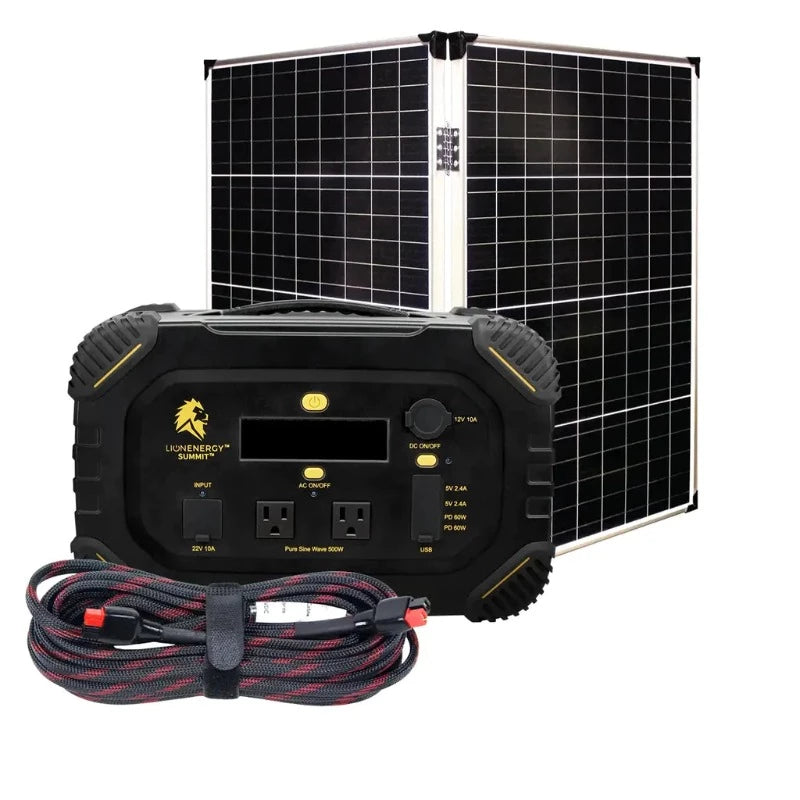 Lion Energy Summit - Bluetooth Portable Generator Kit (665Wh LiFePO4, 530W AC) With Solar